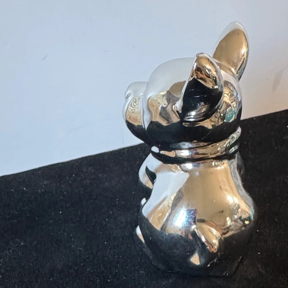 Silver Ceramic French Bulldog Figurine